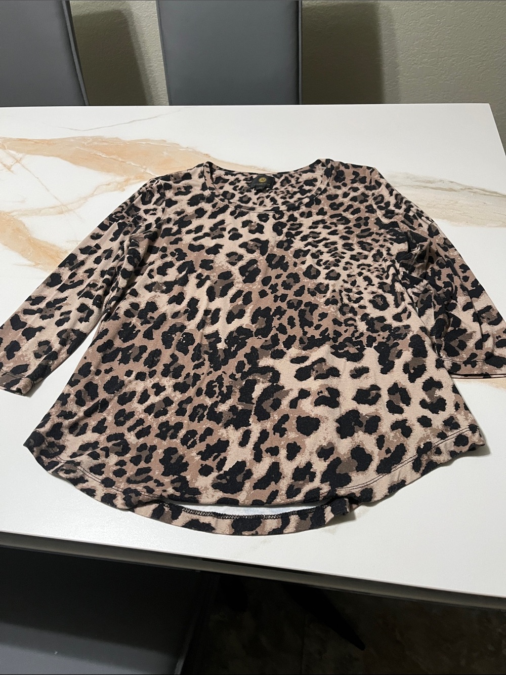 JM Collection Leopard Print Long Sleeve Top - Beige and Black